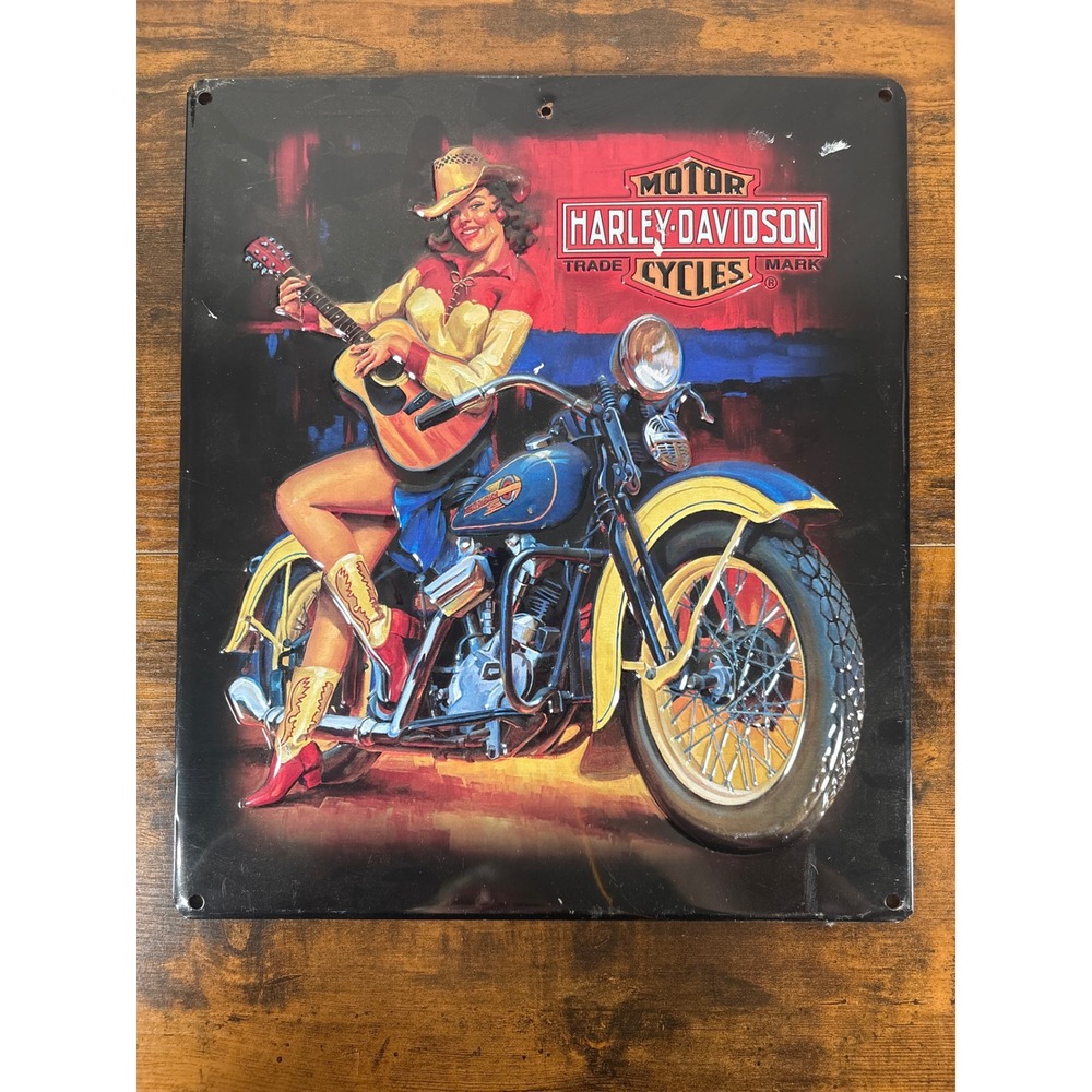 Harley Davidson Playin Around Babe Embossed Tin Sign Ande Rooney 2010501 13x15